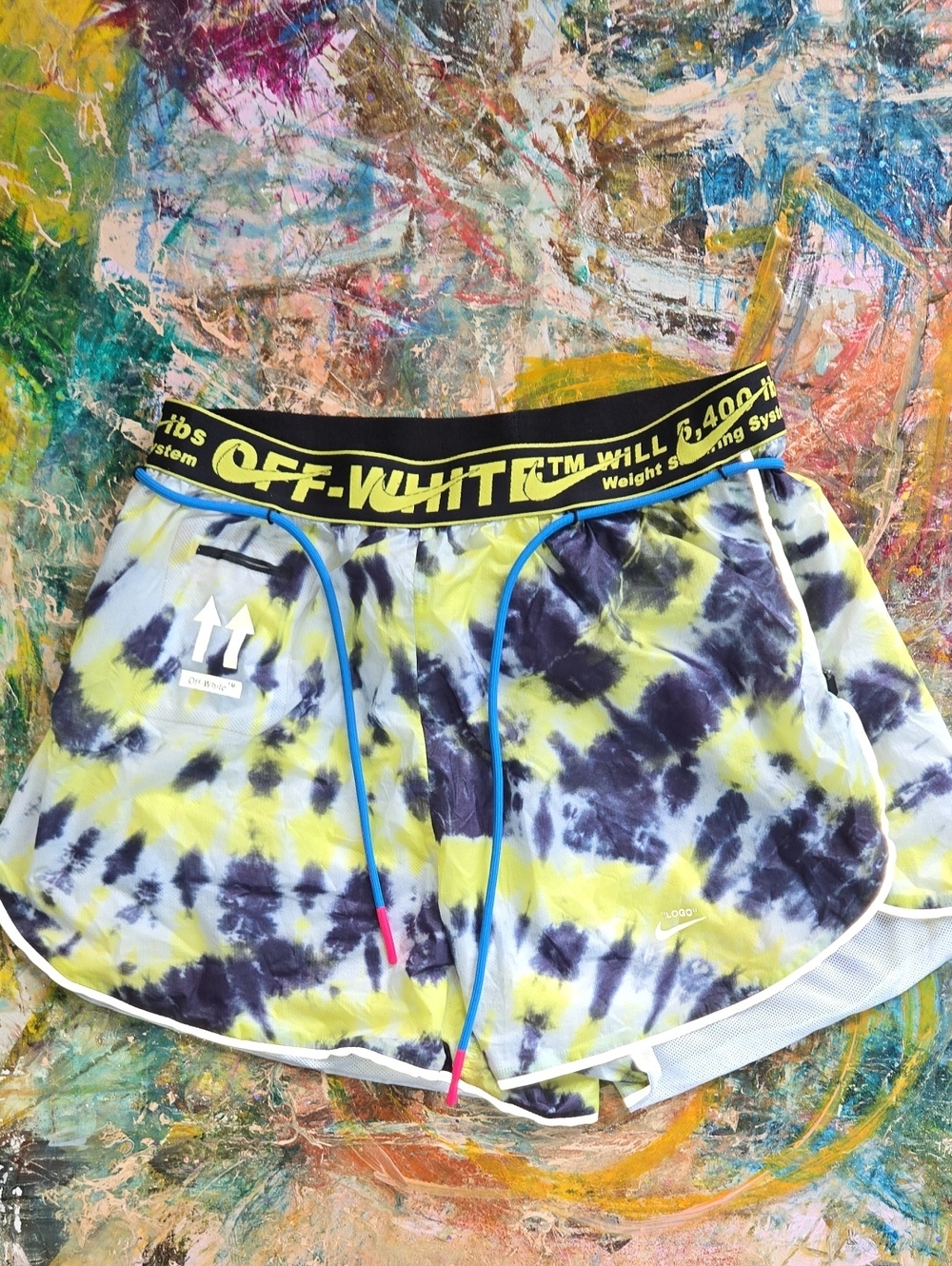 Nike Off-White Tie-Dye Running Shorts - Yellow & Navy
